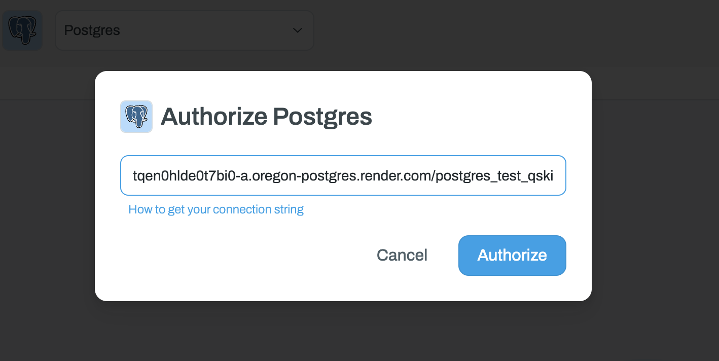 Screenshot of the Whalesync Postgres connection dialog