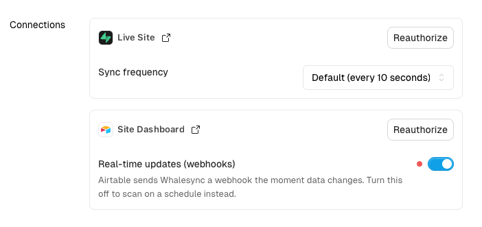 Sync frequency set to the default interval for a connection