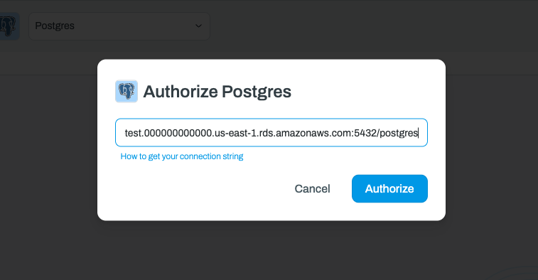 Screenshot of the Whalesync Postgres connection dialog